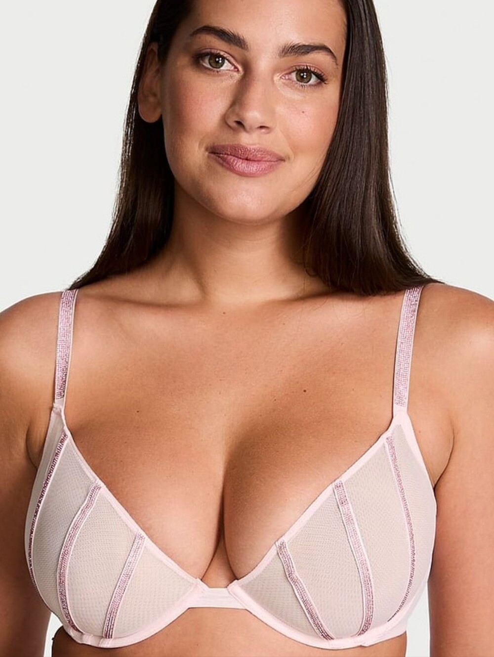 NWT Victorias Secret Very Sexy Angel Pink Sheer Embellished Underwire Demi Bra